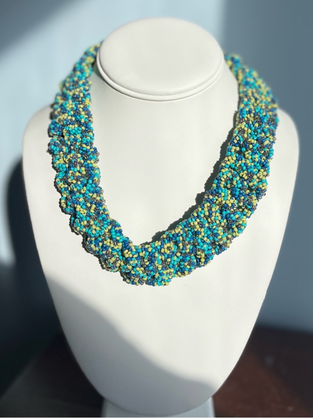Crafted Turquoise & Yellow Beaded Braided Necklace - NWT
